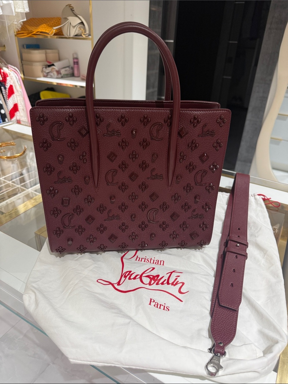 Christian Louboutin Bordeaux Embossed Leather Tote with Detachable Strap